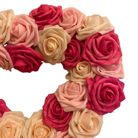 Heart Wreath with Pink Roses Handcrafted - Picture 2 of 7